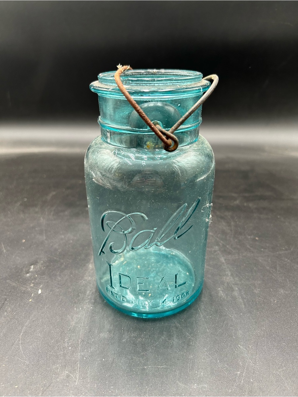 Ball Ideal Aqua Glass Jar with Wire Bail missing lid